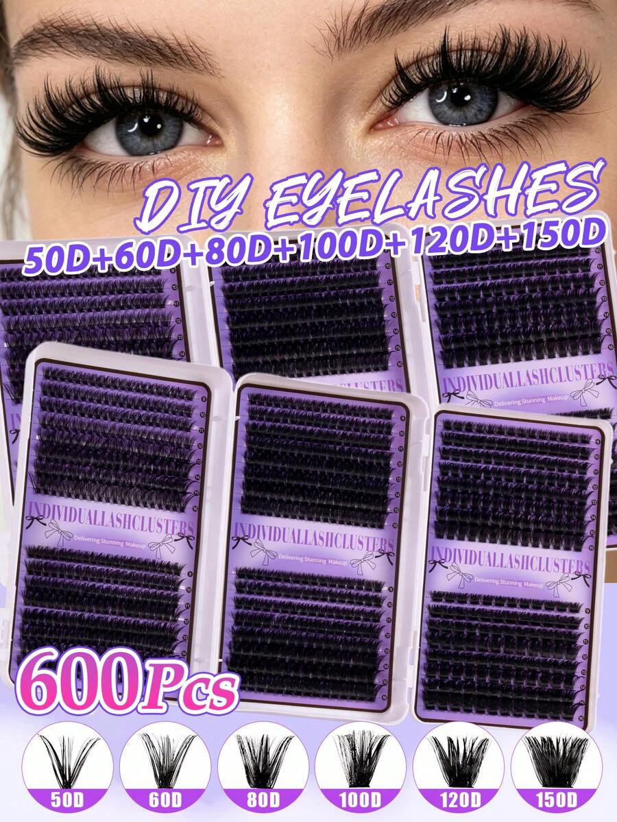 600/400/552片大容量加厚DIY簇裝假睫毛套組，多款可自由搭配，打造驚艷「卡通風」眼妝或大膽貓眼造型，適合派對、舞台表演、節日活動與Cosplay