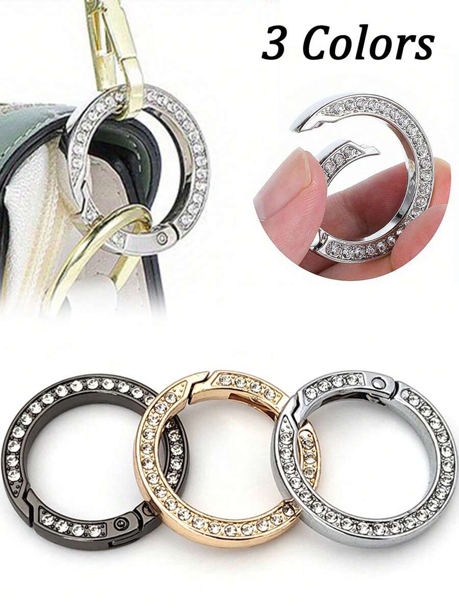Travel Decorative Spring O-Ring Clip, Alloy Trigger Spring Buckle Keychain, Glossy Key Ring, Creative Keychain Decoration, Suitable For Wallet, Handbag, Key Chain And Bag Decoration; Zinc Alloy Rhinestone Spring Ring Open Ring DIY Jewelry Pendant