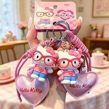 Miniso Hebilla de cuerda de mano Hello Kitty Fashion Sweetheart, colgante de llave con corazón 3D KT, accesorio para mochila para niñas (1 pieza) - Rosa - Ver 2