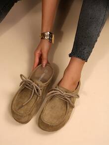 Women's Casual Daily Closed-Toe, Spring/Autumn Flat Soft-Sole Non-Slip Half-Slip Mule Slippers For Commuting And Outdoor Wear, Loafers, Flat - Khaki - View 2
