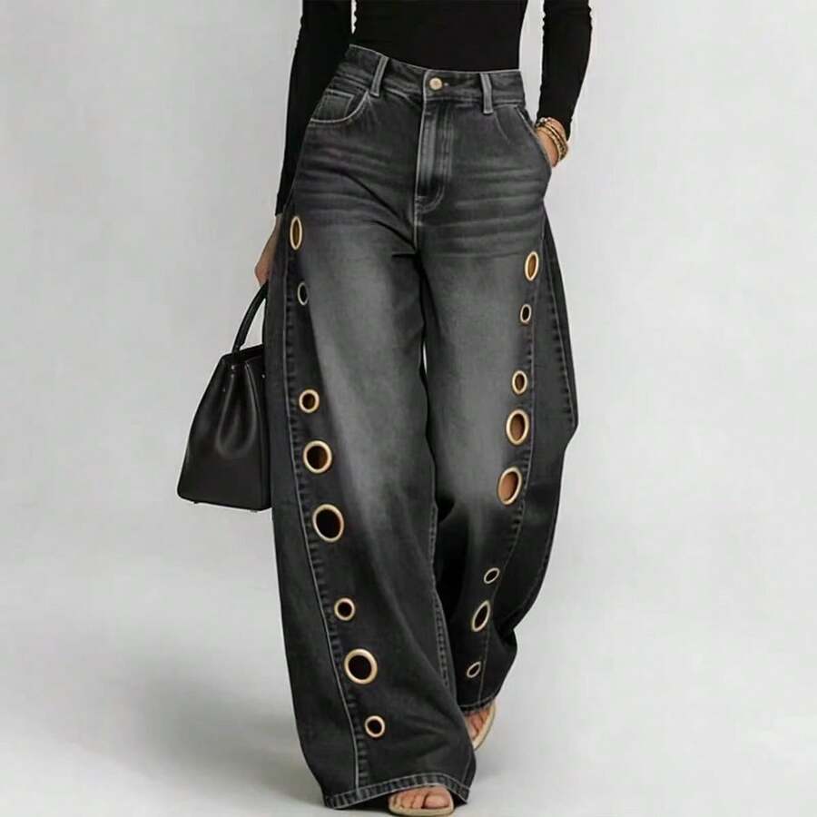 Women Jeans - 黑色 - 查看 1