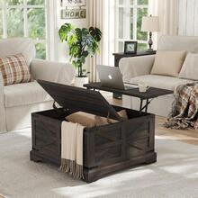 Furnideco - Mesa de centro cuadrada con mesa de centro de almacenamiento con parte superior elevadora, mesa central de madera moderna para sala de estar, oficina en casa, café oscuro - Parte superior marrón - Ver 1