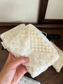 復古花卉蕾絲刺繡化妝包 拉鍊收納袋 迷你開口紅包造型化妝包 衛生棉與髮夾收納袋 - 彩色 - 查看 6