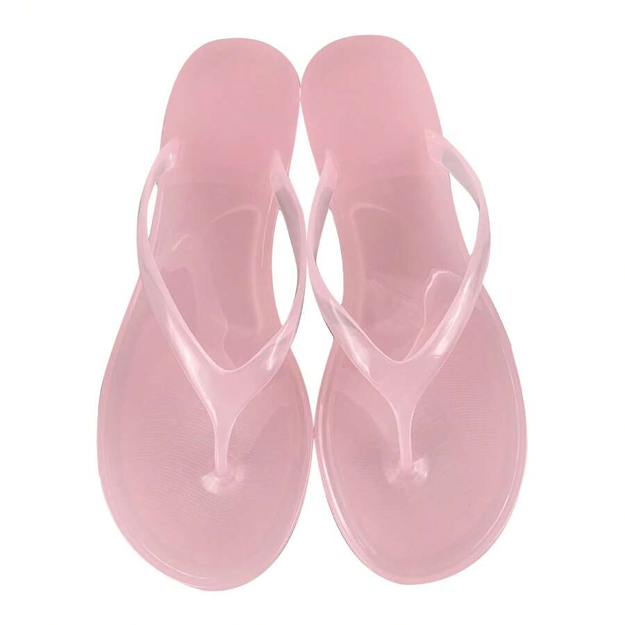 Chanclas de PVC Transparente Color Rosa Pastel, Sandalias Planas Impermeables para Mujer, Ideal para Baño, Hogar, Playa y Piscina en Verano - rosa - Ver 1
