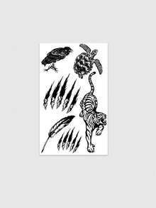 1 Sheet Men's Dark Gothic Temporary Tattoo Stickers, Multi-Pattern Black Animal Tattoo With Tiger, Crow, Turtle, Claw Marks & Feather, Waterproof Sweatproof Body Stickers For Halloween Party, Suitable For Arms, Legs, Shoulders And Back - Black - View 3