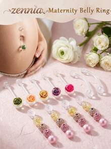 3+20Pcs/Set Maternity UV Belly Button Ring-Polymer Clay Floral Ball Navel End Elegant&Charming Size 1.6*38mm Because Moms Deserve To Be Beautiful - Yellow Gold - View 1