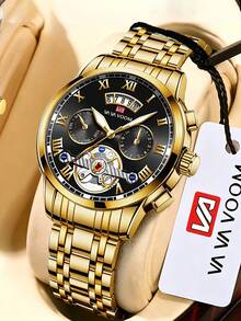 VA VA VOOM Brand Men's Watch, Stainless Steel Fashion Strap, Analog Tourbillon Design, Calendar Movement, Business Men's Quartz Watch - one-size - View 2