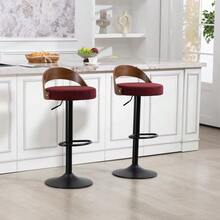 Set Of 2 360° Swivel Bar Stools With Black Walnut Wood Backrest And PU Seat Cushion, Height Adjustable. Suitable For Kitchens. - WINE RED - View 5