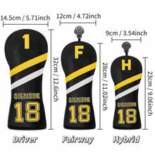 1Pc Black Two-Tone Stripe 18 Number Embroidery Golf Wood Head Cover For Driver Fairway Hybrid, Stylish Contrast Color Golf Club Protector, Wear-Resistant Dustproof Golf Accessory To Protect Golf Club Heads - Multicolor - View 12
