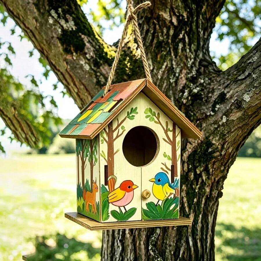 New Cross-Border Wooden Birdhouse Creative Pastoral Outdoor Parrot Bird Nest Villa-Style Bird Feeder Ornament Bird Cage - A - View 1