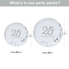 25th Birthday Party Supplies,24 PCS Cheers To 25 Years Disposable Party Plates With Silver Foil 7 Inch Paper Plates Dessert Plates And 9 Inch Paper Plates Dinner Plates For 25 Years Anniversary Party - 25 YEARS - View 2