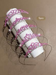 5pcs Pink Crown Minimalist Style Headbands Suitable For Birthday Party Performance Use - Multicolor - View 3