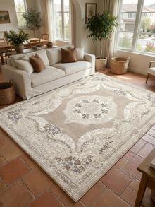 1pc Apricot European Floral Living Room Rug, Suitable For Kitchen, Dining Room, Bedroom, Room Holiday Decor, Indoor/Outdoor, Office, Lobby, Non-Slip Doormat, Bathroom Rug, Hallway, Study Gaming Area Rug - Apricot - View 6