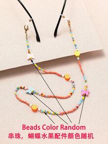 1Pc Beaded Eyeglass Chain Set, Heart Star & Fruit Flower Charm Anti-Lost Fashion Glasses Strap Glasses Lanyard For Girls(Beads Color Random) - Multicolor - View 2