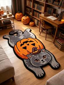 1pc Orange Cat Pattern Floor Mat, Bathroom Mat, Bathroom Rug, Door Mat, Small Rug, Carpet, Floor Mat, Home Decor, Area Rug, Outdoor Mat, Home Decor, Area Carpet, Bedroom Rug, Washable Carpet - Multicolor - View 5