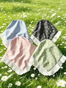 1 pezzo/3 pezzi Fascia triangolare stile francese campestre con stampa a quadri bicolore & floreale per ragazze, adatta per vacanze, fotografia, ritorno a scuola e molteplici occasioni - Multicolore - Visualizzare 2