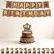 46pcs Leopard Print Theme Party Decoration Set, Includes 15 Banners, 6 Triangle Flags, 24 Small Power Strips And 1 Large Power Strip, Perfect As Small Gifts And Photo Backdrop For Leopard Print Theme Birthday Party - A - View 5