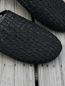 Women's Mesh Round Toe Flat Slide Sandals, Summer Beach Vacation Anti-Slip Slippers - Black - View 6