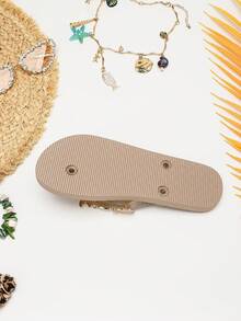 Evertop Surf Original Fashion dam-tåklämda flip-flops, handmålade med oljemålning, sjöstjärna, snäcka och strassdekor, mjuka sulor, avtagbar dekorativ kedja, present till semesterfest, strandfotograferingsrekvisita - Kaki - Visa 7
