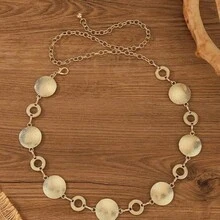 極簡金色圓環彈性腰鏈腰帶，適合日常校園、萬聖節、聖誕節牛仔褲穿搭 - 杏色 - 查看 2