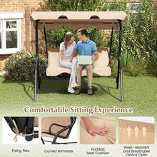 3 Seat Outdoor Patio Canopy Swing With Cushioned Steel Frame-Beige-XY435265 - FXCU6KBME0UAU6 - View 6