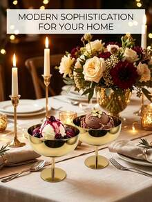3 Styles Gold Stainless Steel Round High-Foot Dessert Cups In Large/Medium/Small Sizes, Multiple Specifications Available, Suitable For Summer Ice Cream, Desserts And Other Daily Home Use And Party Event Tableware Matching - Multicolor - View 3