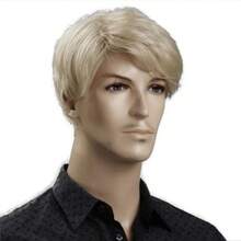New Men Full Wig White Gold Short Side Part Slanted Bang Soft Ventilated Adjustable Hair Accessory Daily Outing Party Labor Day Cosplay Styling Wigs Cosplay Wigs Halloween Costume Wigs - Pale Gold - View 7