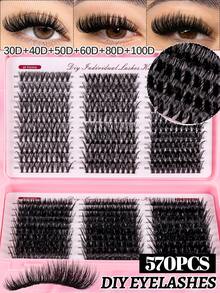 570 Pestañas Postizas Rizadas Tipo D de Gran Capacidad, Densidad Mixta 30D-100D Adecuadas para Principiantes en Extensión de Pestañas Postizas DIY, Fáciles de Usar, Suaves y Naturales, Adecuadas para Diferentes Tipos de Ojos, Maquillaje de Pestañas de Alta Capacidad, Pestañas, Pestañas Postizas - D - Ver 2