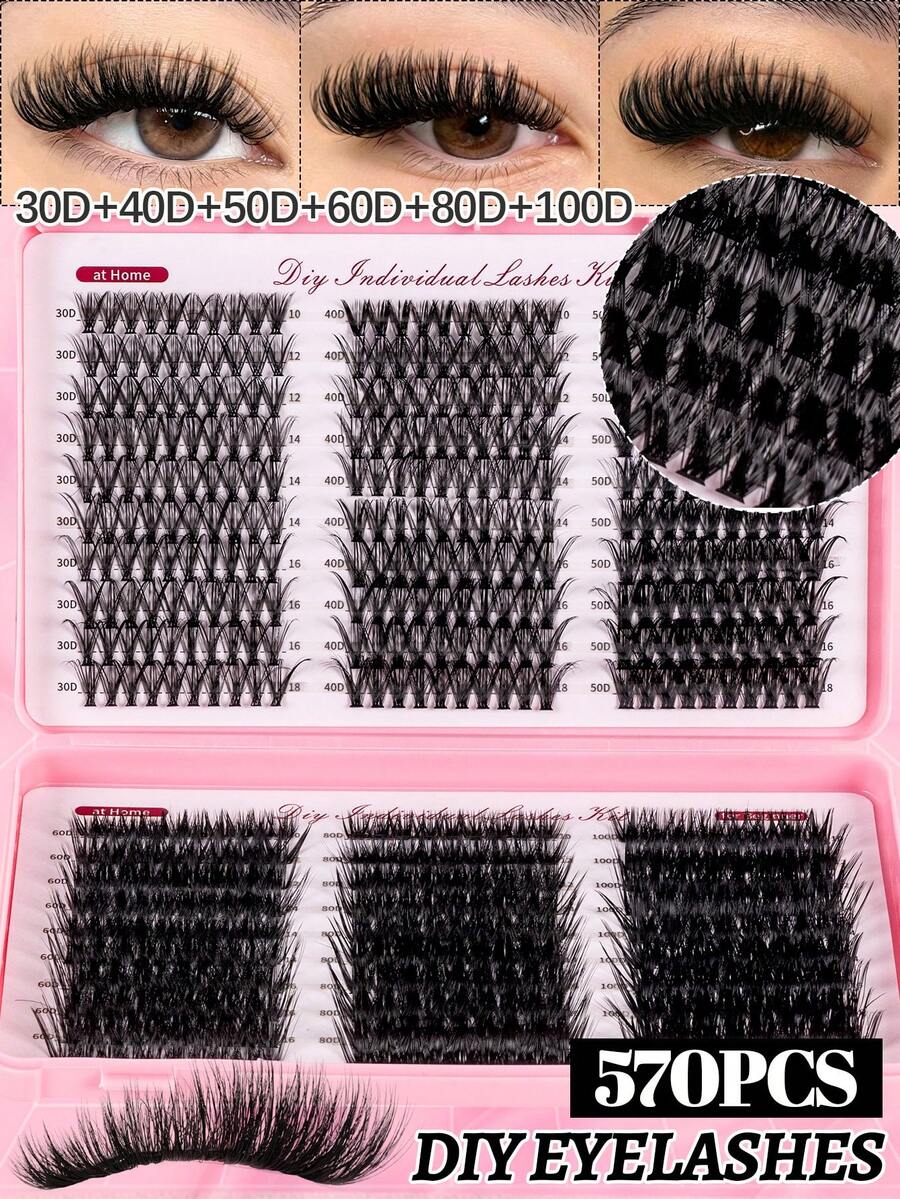 570 Pestañas Postizas Rizadas Tipo D de Gran Capacidad, Densidad Mixta 30D-100D Adecuadas para Principiantes en Extensión de Pestañas Postizas DIY, Fáciles de Usar, Suaves y Naturales, Adecuadas para Diferentes Tipos de Ojos, Maquillaje de Pestañas de Alta Capacidad, Pestañas, Pestañas Postizas