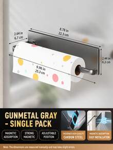 1/2PCS Magnetic Paper Towel Holder, Carbon Steel Material, Available In Cream White And Gun Gray, No-Drill Installation, Easy To Install, Stable And Durable, No Wall Damage, Wall-Mounted Storage For Paper Towels, Plastic Wrap, Towels, Clothes Hangers, Suitable For Kitchen, Refrigerator, Bathroom, Balcony, Outdoor And More - Multicolor - View 13