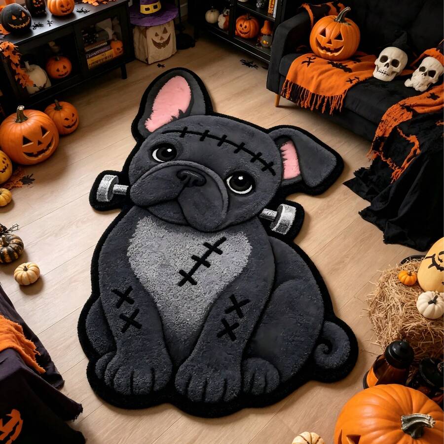 1pc Black Dog Rug, Living Room Carpet, Carpet, Living Room Area Rug, Small Area Rug, Mat, Home Decor, Large Living Room Carpet, Round Carpet, Living Room Home Decor, Room Decor, Washable Carpet, Graduation Gift - Black Dog - View 1