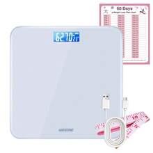 Timbangan Berat Badan Digital WEEME Isi Ulang USB Presisi Tinggi untuk Kamar Mandi dengan Tampilan Suhu dan Pita Pengukur, Pelacakan Berat Badan 60 Hari - View 2