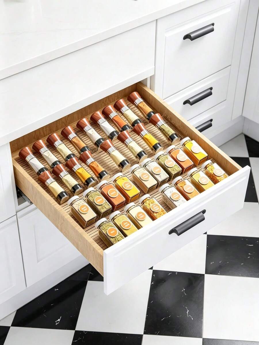4/2 Pieces Acrylic Kitchen Drawer Seasoning Bottle Storage Rack - Cabinet Drawer Seasoning Can Storage Rack, Spice Bottle Display Storage Rack, Kitchen Storage Supplies, Shelf Partition Board