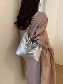 2026新款韓系小眾鏈條單肩包女款，輕奢通勤腋下包，時尚百搭托特包 - 銀色 - 查看 3