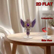 2D Flat, 1 Rotating Acrylic Desktop Display Stand With Purple Wings And Gears - 2D Flat Rotating Base, Suitable For Collectible Figures, Model Display, /Office/Creative Space - Steampunk Style Rotator, Suitable For Miniature Models And Decorative Display, 2D Flat - A - View 7