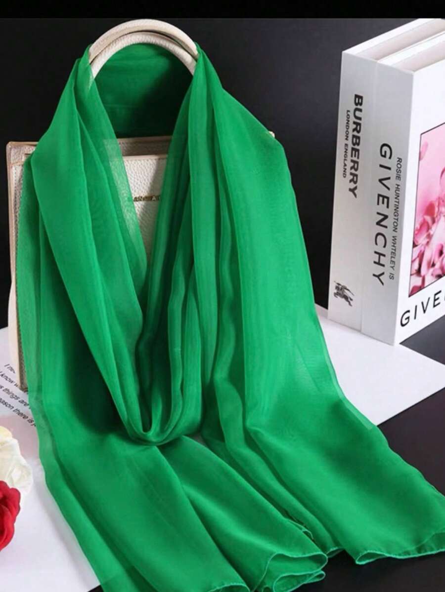 Solid Color Casual Polyester Versatile Scarf - Green - View 1