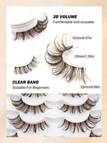7 Pairs Brown Cartoon False Eyelashes, Transparent Stem, Suitable For Cartoon Style Eye Makeup, Reusable, Wet-Look Pointed Style, Daily Commute Travel Party Gift - Brown - View 4