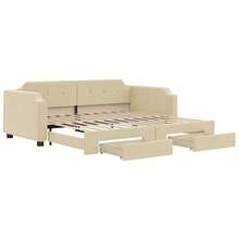 vidaXL Lit de jour extensible avec tiroirs et matelas, canapé-lit d'appoint pour chambre ou salon, canapé-lit gigogne, tissu crème 80 x 200 cm - Crème - Voir 2
