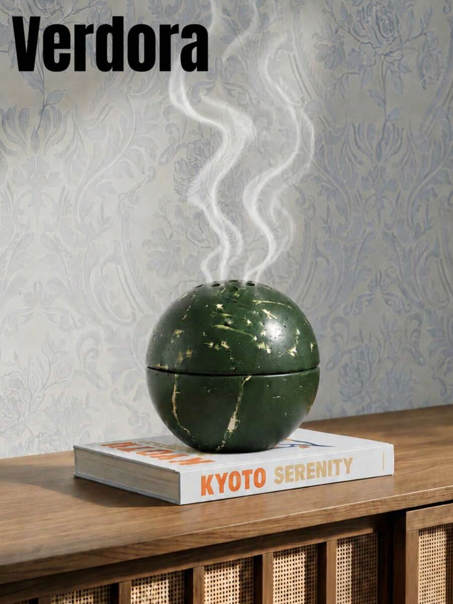 1件可翻轉深綠色大理石紋香爐與水晶底座,多功能Palo Santo香持架,樹脂香碗,寶石展示碗,適用於客廳、臥室、冥想室與辦公室的禪意桌面裝飾 - 綠色石球香爐 - 查看 1