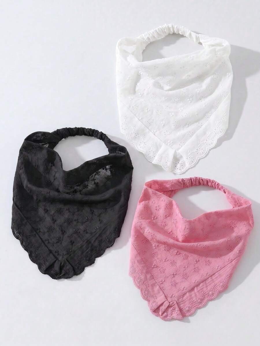 3 piezas/Set Diadema con Patrón Floral Original Bordada con Borde Enrollado para Mujeres, Adecuada para Uso Diario y de Vacaciones - Negro+blanco+rosa - Ver 1