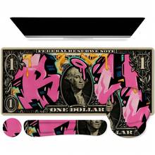 4Pcs/Set Retro American Cash Street Art Spray Paint Print Extended Mouse Pad, Large One Dollar Bill Pink Graffiti Gaming Desk Mat, Waterproof Stitched Edge Keyboard Pad, Hip Hop Cool Aesthetic Desktop Protector For PC Game Office - View 2
