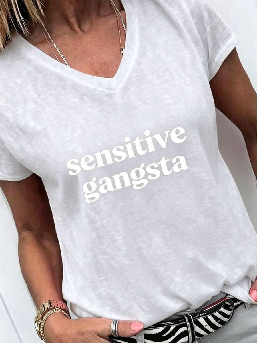 Sensitive Gangsta Quote T-Shirt Meme God Forbid L'm A Sensitive GangsterGraphic Tee,ImAMommyMamacita T-Shirt Gift For Hereasterback To Schoolvacation - 白色2 - 查看 1