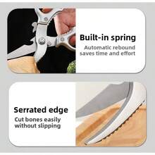 Heavy Duty Kitchen Scissors, Multi-Function Chicken Bone Shears, Fish And Chicken Cutting, Can Opener, Walnut Cracker, Stainless Steel Kitchen Scissors - Silver - View 7
