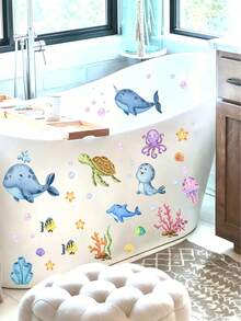 1/4/2 Sets PVC Bathtub Stickers, Cartoon Marine Creature Pattern Bathtub Decals, Suitable For Bathroom, Stickers, Wall Decor, Home Decor Vinyl Stickers, Spring/Summer Decoration To Add Freshness To Home, Decorative Sticker Gifts, Back To School Season - Multiple Styles - View 5