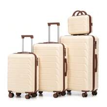 مجموعة حقائب سفر دوارة من 4 قطع من مادة ABS بمقاسات 14"/19"/24"/28" – أحجام كبيرة ومتوسطة مع مقابض جانبية وخطافات تعليق وأقدام واقية – قفل مدمج برقم سري وحقيبة مستحضرات تجميل بمقاس 14" - بيج - مشاهدة 1