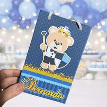 10 Sacolinhas Personalizadas para lembrancinhas - Ursinho Realeza Azul marinho - Multicolorido - Visão 5