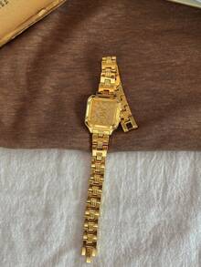 LSVTR 女款復古奢華金金色方形手鍊腕錶 優雅羅馬數字錶盤石英手錶 小巧正裝珠寶腕錶 適合日常配戴 - 金色 - 查看 4