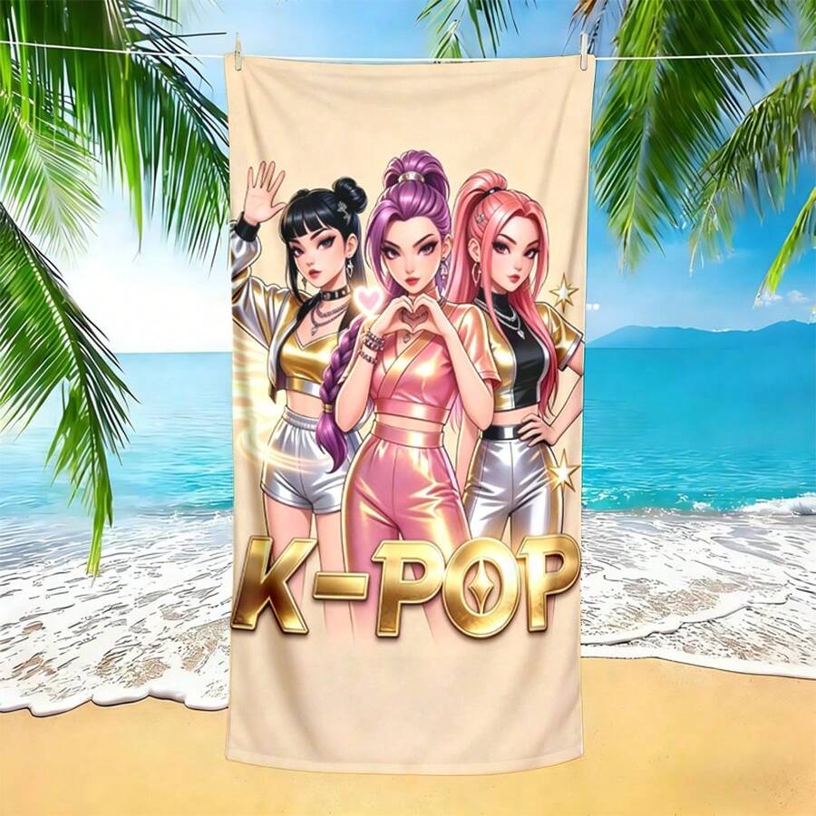 1件工廠直供 K-POP 女團主題平面印花沙灘巾,防沙快乾、柔軟親膚,適合海邊度假、泳池、居家沐浴、旅行攜帶的數位印花浴巾 - 彩色 - 查看 1