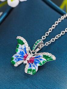 1pc Beautiful Butterfly Shaped Cubic Zirconia Pendant Necklace, Suitable For Women To Wear, Applicable For Wedding, Engagement, Anniversary, Party, Valentine's Day Gift - 1# - View 6