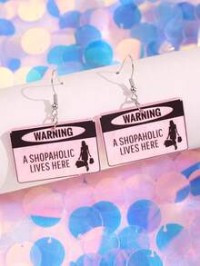 1對獨特趣味古怪精緻勵志優雅標語「A SHOPAHOLIC LIVES HERE」壓克力耳環 女款日常佩戴飾品 - 彩色 - 查看 1